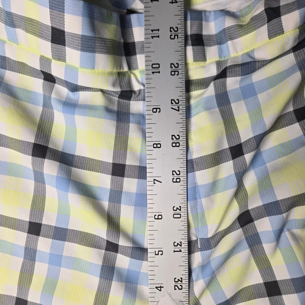 Nike Golf Dri-FIT‎ Plaid Shorts Mens 36 Blue Lime Green White Black Checkered